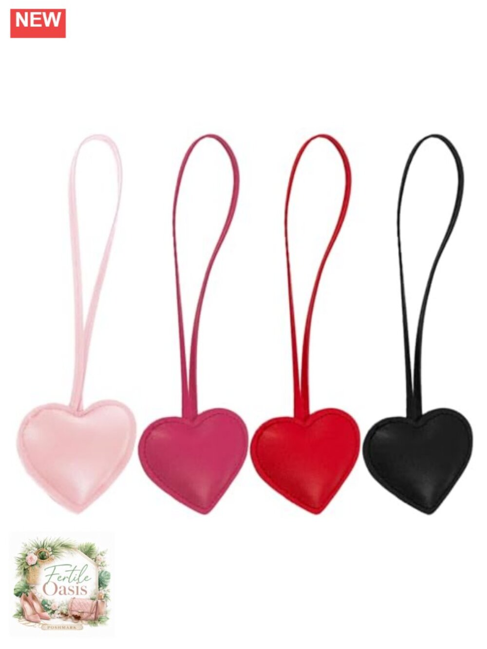 Heart PU Leather Bag Charms Keychain Set - 4 Pack Cute Purse Charm for Women